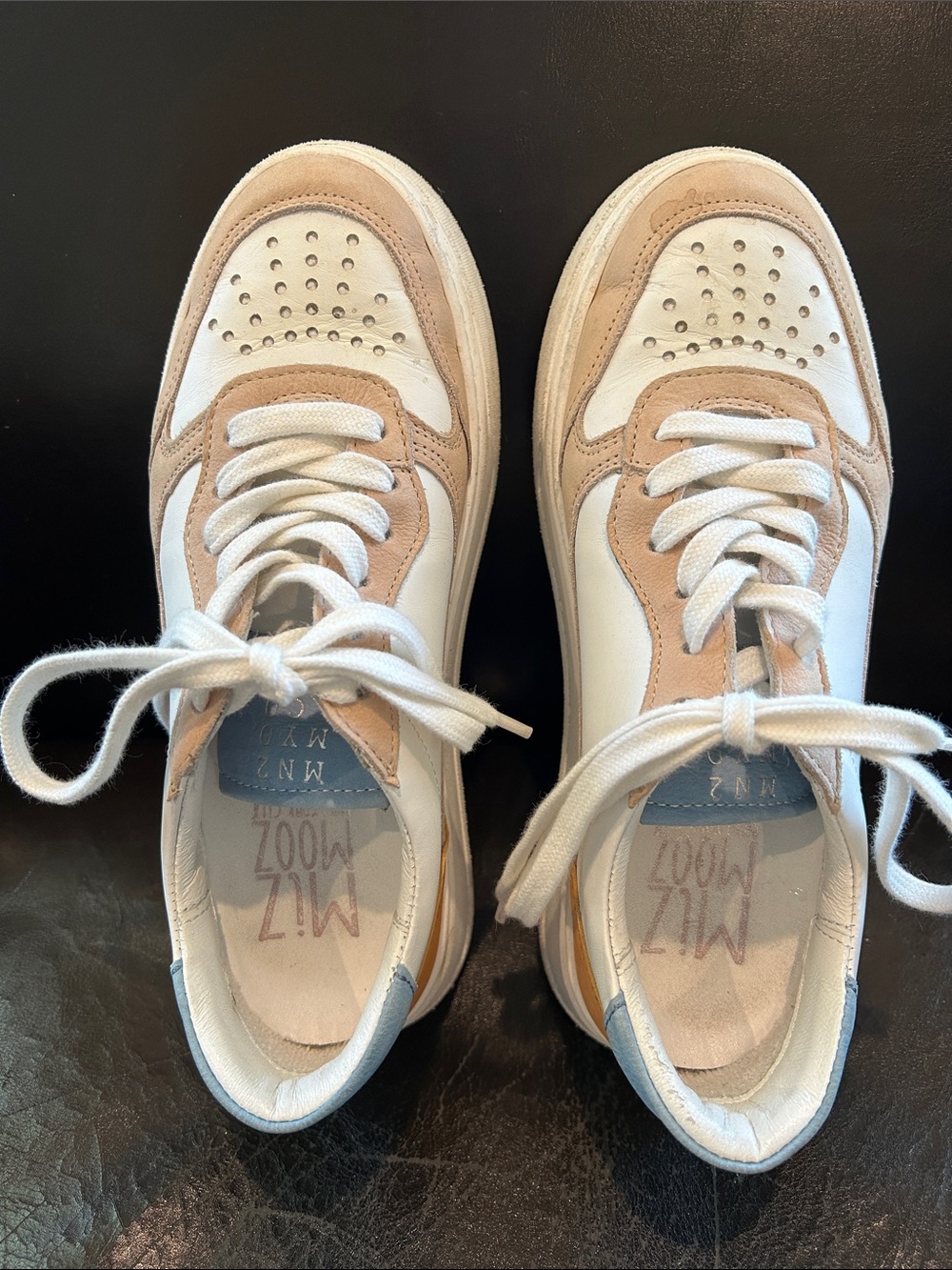 Miz Mooz White, Beige & Light Blue Leather Sneakers